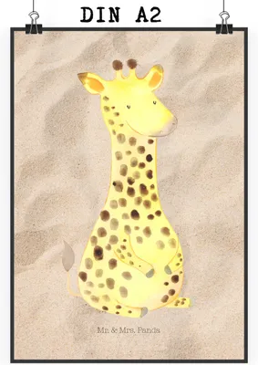 Produktbild von Mr. & Mrs. Panda Bild Giraffe Zufrieden DIN A2 - Sandig - Geschenk, drucke, Afrika, wanddeko, Wandschmuck, Kunstdruck, Abenteuer, Glück, Wandbild