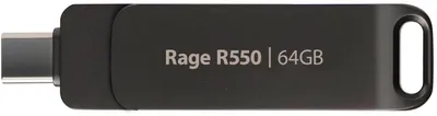 Zdjęcie produktu dla Patriot Memory Rage R550, 64 GB, USB Type-A / USB Type-C, 3.2 Gen 1 (3.1 Gen 1), 100 MB/s, Obrotowy, Czarny