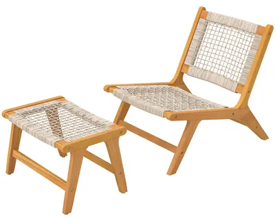 Produktbild von Outsunny Gartensessel mit Hocker 2-teilig Akazienholz Loungesessel