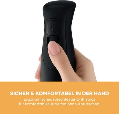 Produktbild von Stabmixer 350W mit Turbofunktion, Edelstahl 2-Klingen-Messer, abnehmbarer Mixfuß, rutschfester Griff, Schwarz