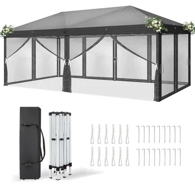 Produktbild von Faltpavillon 3x6m Anthrazit Wasserdicht UV-Schutz 50+ mit 6 Moskitonetzen
