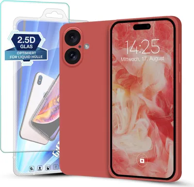Produktbild von Hülle für Apple iPhone 16 Plus mit 9H Displayglas Displayschutz Plus Case Cover Bumper Silikon Softgrip Schutzhülle Farbe: Rot