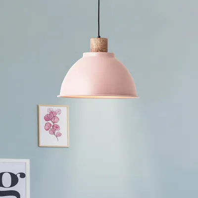 Produktbild von BRILLIANT dekorative Pendelleuchte Erena in hellrosa| mit geeignetem Leuchtmittel dimmbar | Ø38cm | Höhe 120cm | 1x E27 max. 60 Watt | Metall/Holz