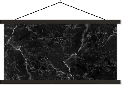 Produktbild von MuchoWow® Textilposter Marmor - Schwarz - Weiß - Textur - Marmoroptik 150x75 cm mit schwarzem Rahmen - Posterleiste