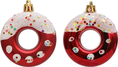 Produktbild von INF Donut Weihnachtsschmuck - 4er Pack Festliche Baumdekorationen Rot