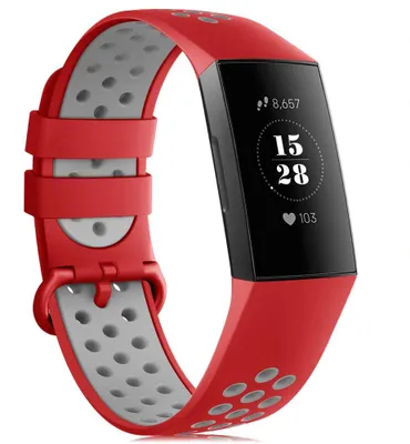 Produktbild von FITBIT Charge 3/4 UHRENARMBAND ROT-GRAU SILIKON WASSERDICHT