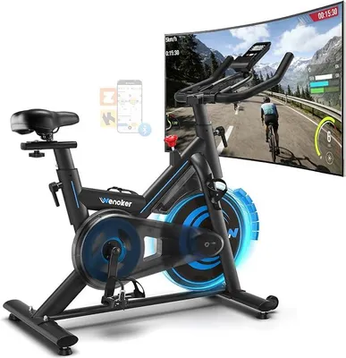 Productafbeelding van Hometrainer fiets met app, stille hometrainer met magnetisch weerstandsysteem, fiets voor indoor fitness en cardiotraining thuis, geschikt tot 160 kg