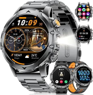 LIGE Smartwatch Herren 1,53" HD Display, 1000mAh Akku, Fitnessuhr mit Telefonfunktion,SpO2, Schlafmonitor,123 Sportmodi, IP68 wasserdicht, 3 Armbänder