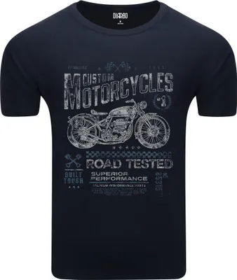 Zdjęcie produktu dla Koszulka męska Diarbo z nadrukiem motocyklisty w kolorze granatowym, rozmiar XL