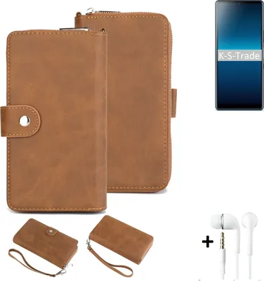Produktbild von K-S-Trade Handy Schutz Hülle kompatibel mit Sony Xperia L4 + Kopfhörer Portemonnee Tasche Wallet-Case Bookstyle-Etui braun (1x)