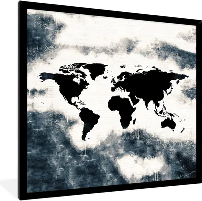 Produktbild von MuchoWow® MuchoWow® Gerahmtes Poster Weltkarte - Holz - Schwarz 40x40 cm - Poster mit zchwarzem Bilderrahmen - Mit Rahmen - Wanddekoration Schlafzimmer