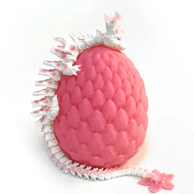 Produktbild von 3D-gedruckter Drache und Drachenei, 21,48 cm rosa-weiße Kirschblüte und Drachenei, kreatives Spielzeug zum Entpacken