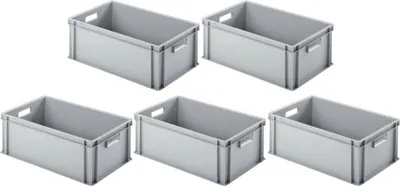 Produktbild von SparSet 5x Eurobehälter mit offenem Griff | HxBxT 22x40x60cm | 38 Liter | Grau | Eurobox, Transportbox, Transportbehälter, Stapelbehälter