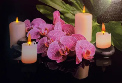 Produktbild von LED Wandbild  Orchidee mit Kerzen 60 cm x 40 cm Feng Shui