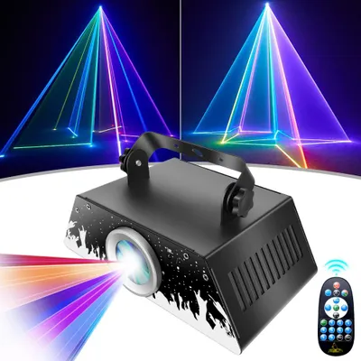 Produktbild von 3D RGB Laserlicht mit Fernbedienung, mehrfarbiger Bühnenprojektor für Party, Bar, Hochzeit & Disco, animierte Lichtshow, Atmosphärenlampe