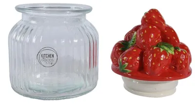 Produktbild von Decoris Erdbeer-Vorratsdose, 19 cm hoch, aus Glas, Steingut