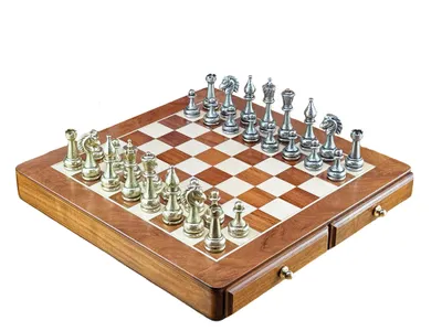 Produktbild von Luxus Schachspiel Italfama – Metall Figuren & Kassette mit 2 Schubladen 46x46 cm