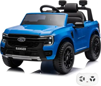 Image de Véhicule électrique pour enfants Ford Ranger 12 V (1 à 6 ans) – Sous licence officielle Ford Pickup, avec télécommande 2,4 GHz, pneus en EVA et siège en cuir – SUV électrique pour enfants – Bleu