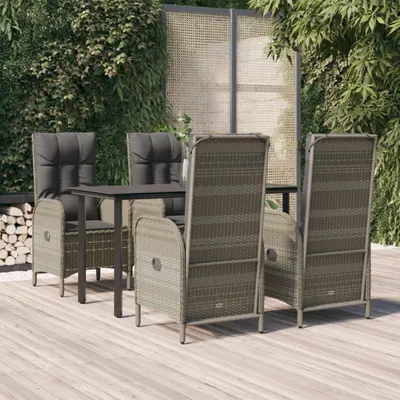 Produktbild von The Living Store 5-tlg. Garten-Essgruppe mit Kissen Schwarz und Grau Poly Rattan