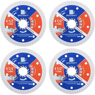 Image de Disque de tronçonnage diamanté Turbo, lot de 4, 115 mm, pour béton, granit et marbre