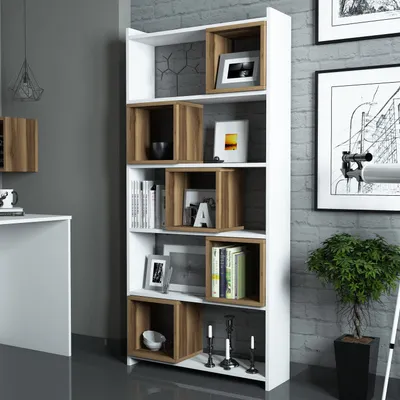 Immagine prodotto di Skye Decor, Box - Bianco, Noce, Libreria, Bianco, 100% PANNELLI DI PARTICELLE RIVESTITI IN MELAMMINA, 80 x 22 x 170 cm