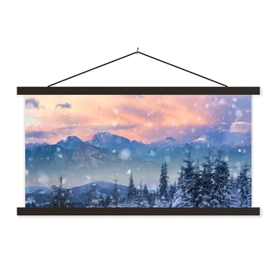 Produktbild von MuchoWow® Textilposter Schnee - Himmel - Wald - Winter 90x45 cm mit schwarzem Rahmen - Klemmleisten