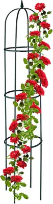 Produktbild von Relaxdays Rankhilfe Obelisk, 188 cm hoch, Ranksäule für Kletterpflanzen, aus Metall, freistehend, Rosenturm, dunkelgrün