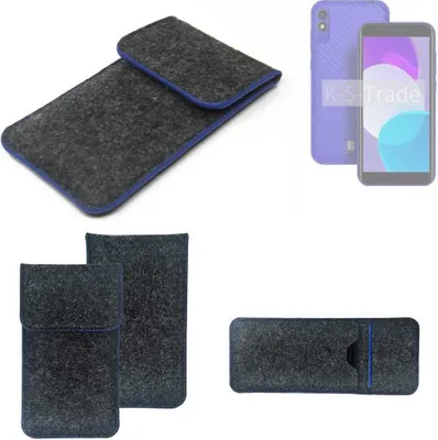 Produktbild von K-S-Trade Handy-Hülle Schutz-Hülle kompatibel mit BLU C5L+ Filztasche Pouch Tasche Case Sleeve Filzhülle dunkelgrau, blauer Rand