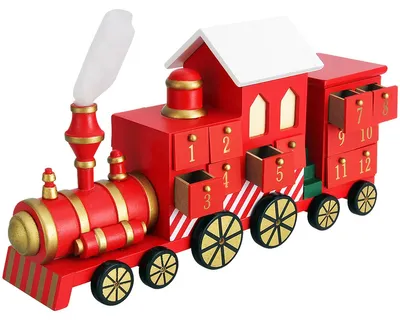Produktbild von SPIELWERK® Wiederverwendbarer Adventskalender Lokomotive Bunt Bemalt Zum Befüllen 24 Türchen Weihnachten Kinder DIY Weihnachtliche Holz Dekoration