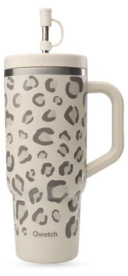 Isolierbecher 900 ml mit Strohhalm, Leopardenmuster