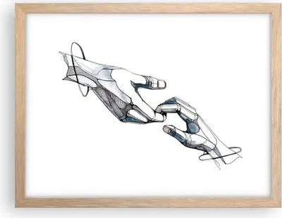 Produktbild von Gerahmtes Poster - Rahmen in heller Eiche - Surrealismus Hände Hilfe - 40x30 cm - Wand Bild - Wanddeko - Wandbilder - Kunstposter - Wandposter - Bilderrahmen - Bilder - Kunstdruck - P2NAA40x30-4438