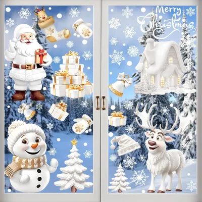 Produktbild von 9 Stš¹ck Fensterbilder Weihnachten, Weihnachtsfensterbilder, Wei?er Selbstklebend Fensterdeko Weihnachtsmann Elch Schneeflocken Schneemann Weihnachtsbaum fš¹r Weihnacht Fenster Tš¹r Dekoration