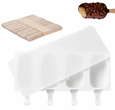 Eisform mit Deckel, 50 Holzstäbchen, BPA-frei, wiederverwendbar