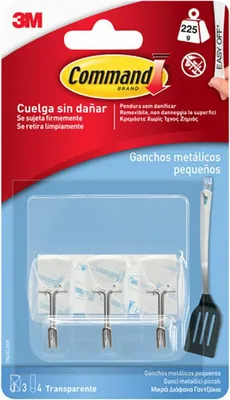 Produktbild von Metallhaken, klein, transparent, 19 x 41 x 19 mm, 3 Stück + 4 Bänder, max. 225 g
