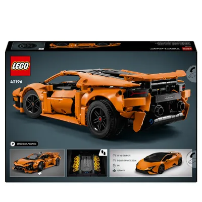Zdjęcie produktu dla Zestaw LEGO Technic Pomarańczowe Lamborghini Huracán Tecnica, Model Samochodu do Zbudowania, Kreatywna Zabawka Konstrukcyjna dla 9-latka, Chłopca i Dziewczynki, Prezent dla Fana Motoryzacji, 42196