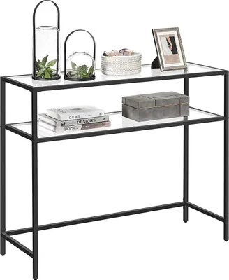 Produktbild von Moderner Konsolentisch mit Stahlgestell und Ablagen aus gehärtetem Glas, für Wohnzimmer/Flur