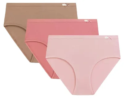 Immagine prodotto di Slip da donna, confezione da 3, modello Atlantic, in cotone, confortevoli, color rosa e beige, taglia L