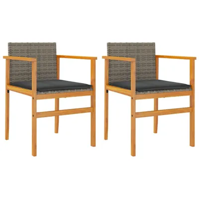 Produktbild von Gartenstühle mit Kissen 2 Stk. Grau Poly Rattan Massivholz