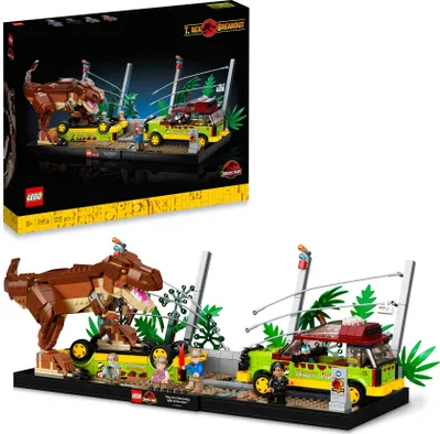 Produktbild von LEGO 76956 Jurassic World Ausbruch des T. Rex, Bausatz für Erwachsene mit 4 Minifiguren, 2 Ford Explorer Modellautos und Dinosaurier-Figur