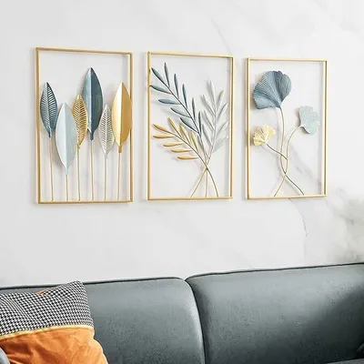 Produktbild von 3er-Pack Wanddekoration Metall-Ginkgo, 3D-dekorative Wandblätter, Wanddeko, Hängedekoration für Wohnzimmer, Schlafzimmer, Badezimmer, Küche und Büro.