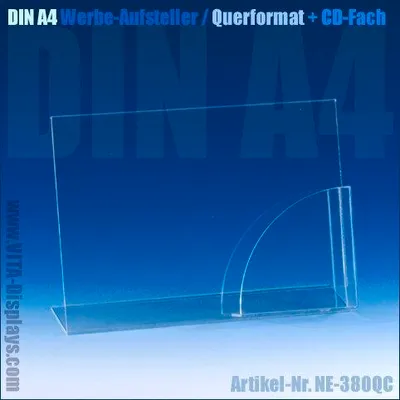 Produktbild von DIN A4 Werbeaufsteller / quer + CD-Fach (L)
