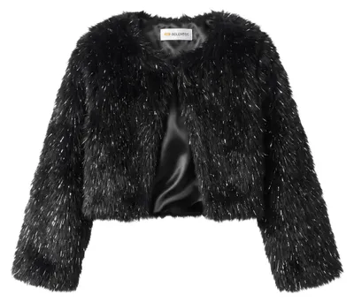 Imagen del producto de Bolero de imitación de piel para niña, chaqueta tipo bolero, color negro con brillo, para niños de 5-6 años
