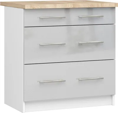 Image de Meuble de cuisine à tiroirs 80 cm VERMINA - blanc / gris clair brillant