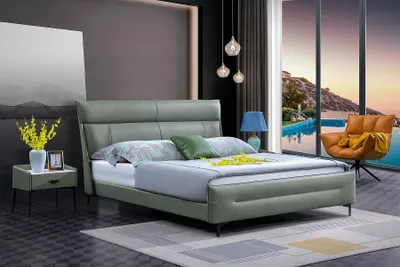 Produktbild von Komplettes Bett Grünes Lederbett Betten Luxus Design Schlafzimmer Möbel 180x200