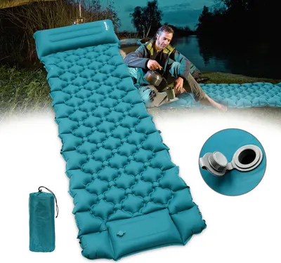 Obrázok produktu pre Clanmacy karimatka, karimatky na kempovanie, karimatka na outdoorové aktivity, hrubá ultralight karimatka s vankúšom, samonafukovacia karimatka, vodotesná a skladateľná, klasická pávovo modrá farba