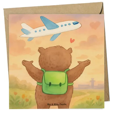 Produktbild von Mr. & Mrs. Panda Grußkarte Bär Flugzeug Design - Weiß - Geschenk, für Frauen, Klappkarte, Freundin, Partner, Glückwunschkarte, faltkarte, anlasskarte, Valentinstag