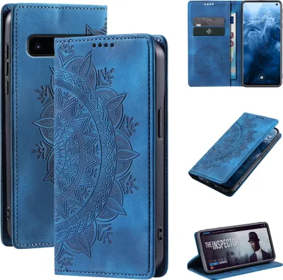 Produktbild von Mandala Handyhülle für Samsung Galaxy S10 RFID Schutz Klapphülle Case Cover Design Schutzhülle Farbe: Blau