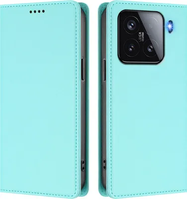 Image de Étui en cuir pour Xiaomi 15, étui à rabat magnétique en cuirPolyuréthaneavec support, vert menthe