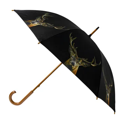 Immagine prodotto di Elegante ombrello a testa di cervo nero con manico in legno marrone