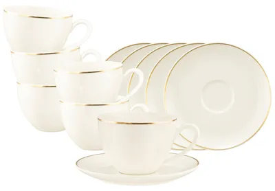 Produktbild von Seltmann Weiden Savona Milchkaffeetasse mit Untertasse 340 ml Goldlinie 6er Set